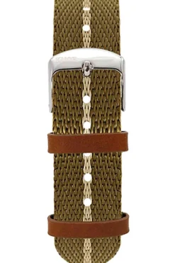 Fashion KUOE Watch Nylon Strap - Khaki x Beige - Silver Buckle - 18mm