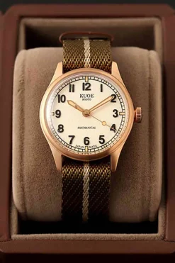 New KUOE Watch Nylon Strap - Khaki x Beige - Silver Buckle - 20mm