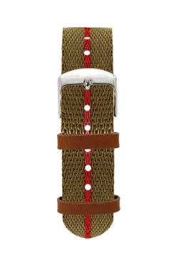 Discount KUOE Watch Nylon Strap - Khaki x Red - Silver Buckle - 20mm