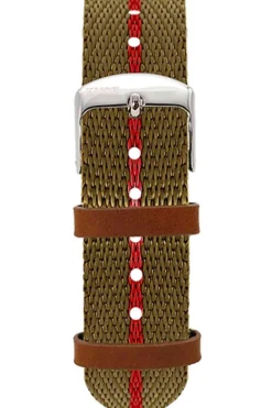 Discount KUOE Watch Nylon Strap - Khaki x Red - Silver Buckle - 20mm