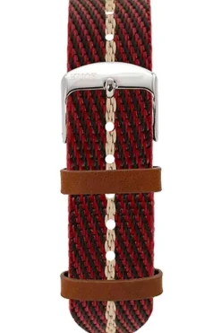 Fashion KUOE Watch Nylon Strap - Red x Beige - Silver Buckle - 20mm