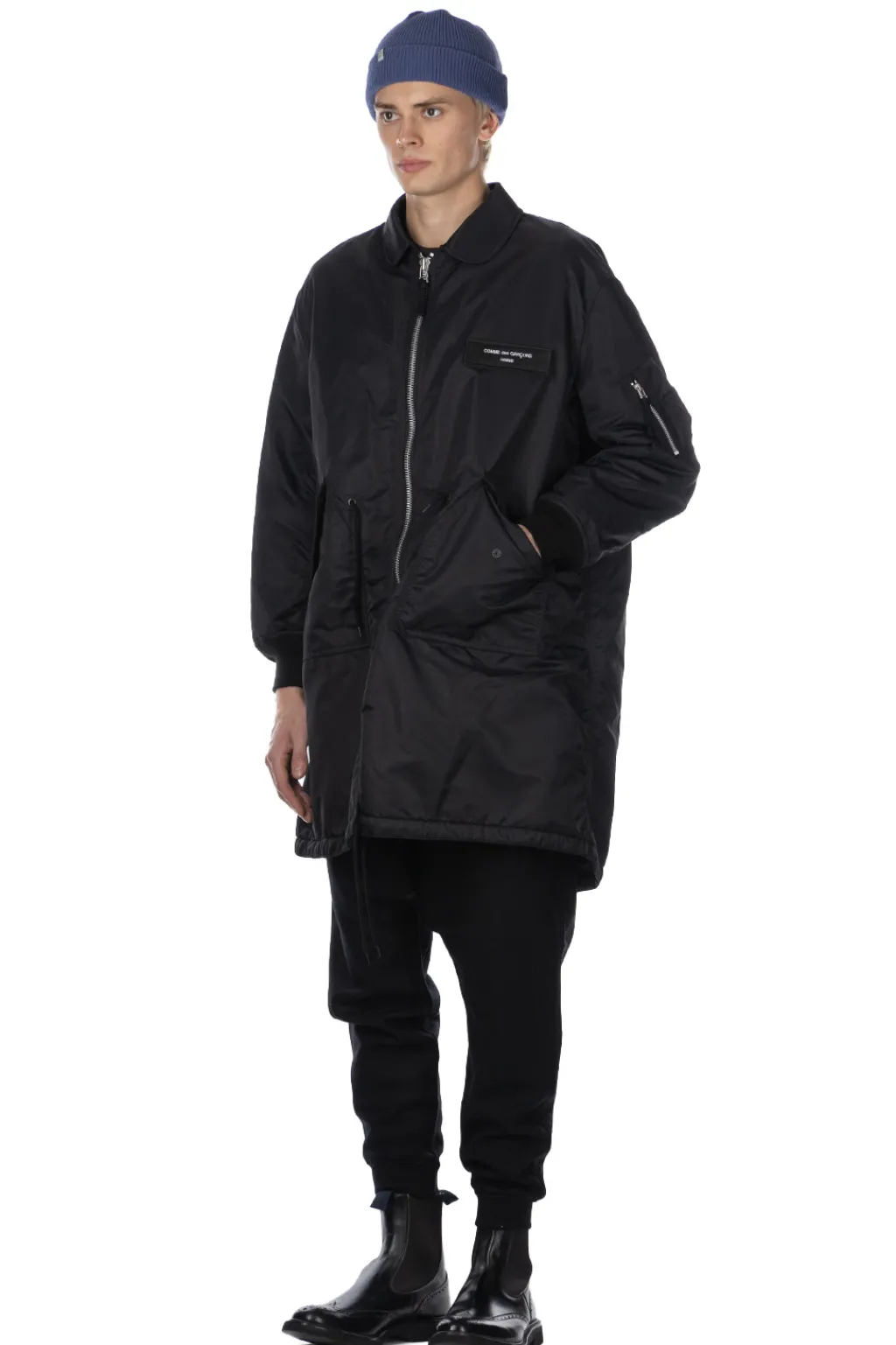 Fashion Comme Des Garcons Homme Nylon Twill Long Coat - Black