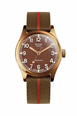Outlet KUOE Watch OLD SMITH 90-002 - 38mm - Bronze Case Brown Dial - Khaki Red