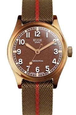 Outlet KUOE Watch OLD SMITH 90-002 - 38mm - Bronze Case Brown Dial - Khaki Red