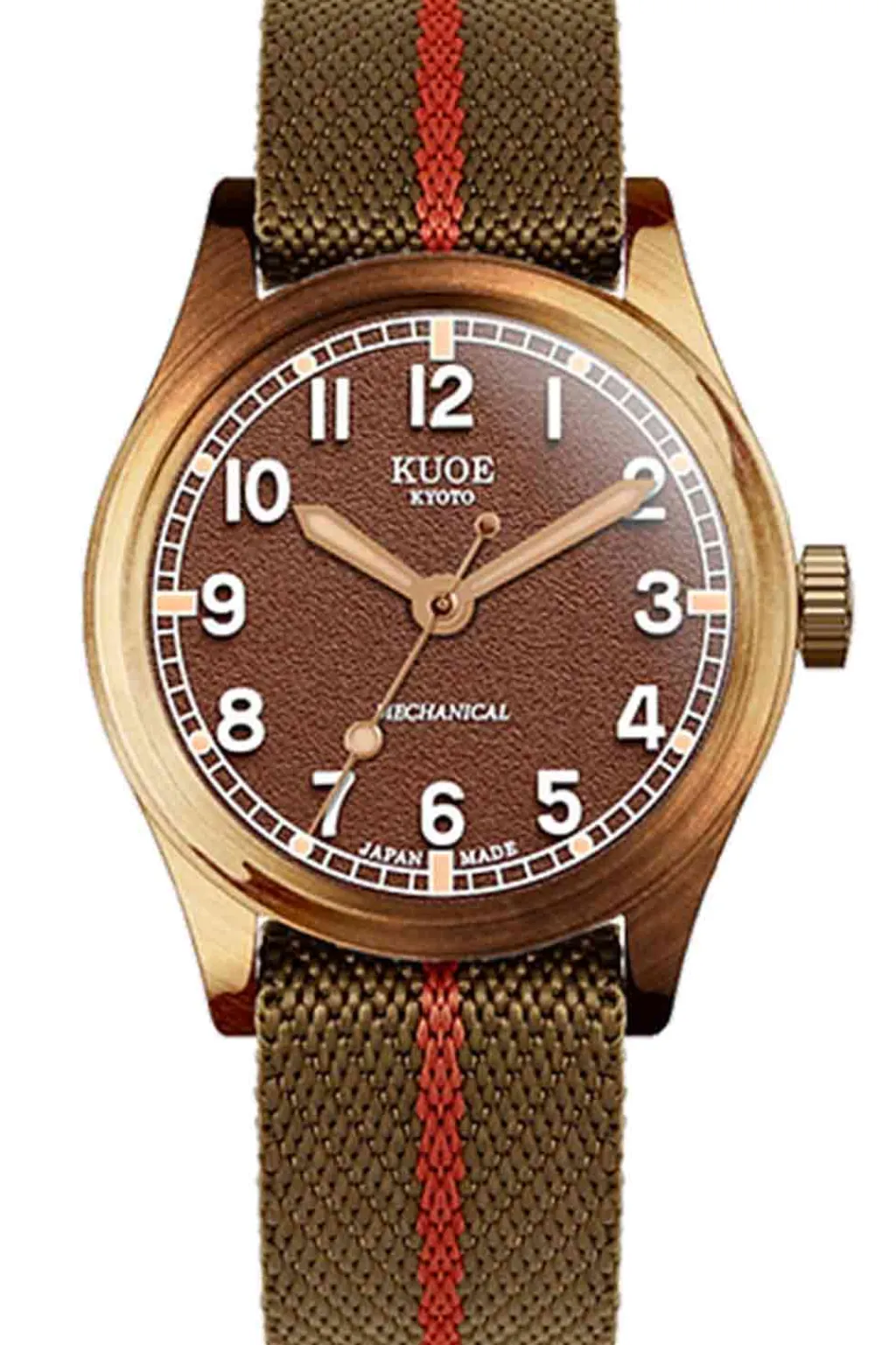 Outlet KUOE Watch OLD SMITH 90-002 - 38mm - Bronze Case Brown Dial - Khaki Red
