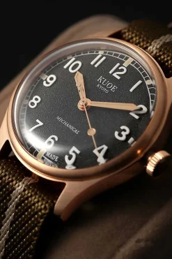 Clearance KUOE Watch OLD SMITH 90-002 - 38mm - Bronze Case Ivory Dial - Khaki Beige