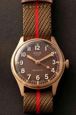 Outlet KUOE Watch OLD SMITH 90-002 - 38mm - Bronze Case Brown Dial - Khaki Red