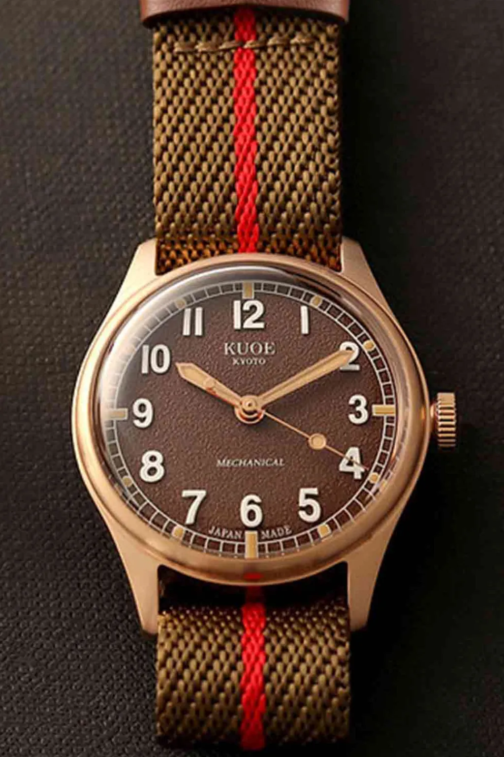 Outlet KUOE Watch OLD SMITH 90-002 - 38mm - Bronze Case Brown Dial - Khaki Red