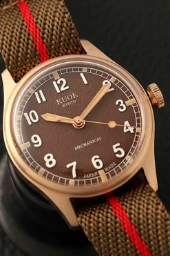 Outlet KUOE Watch OLD SMITH 90-002 - 38mm - Bronze Case Brown Dial - Khaki Red
