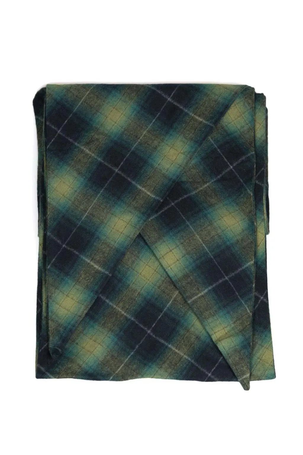 New ts(s) Ombre Plaid Cotton Flannel Cloth Bias Cut Scarf-Navy