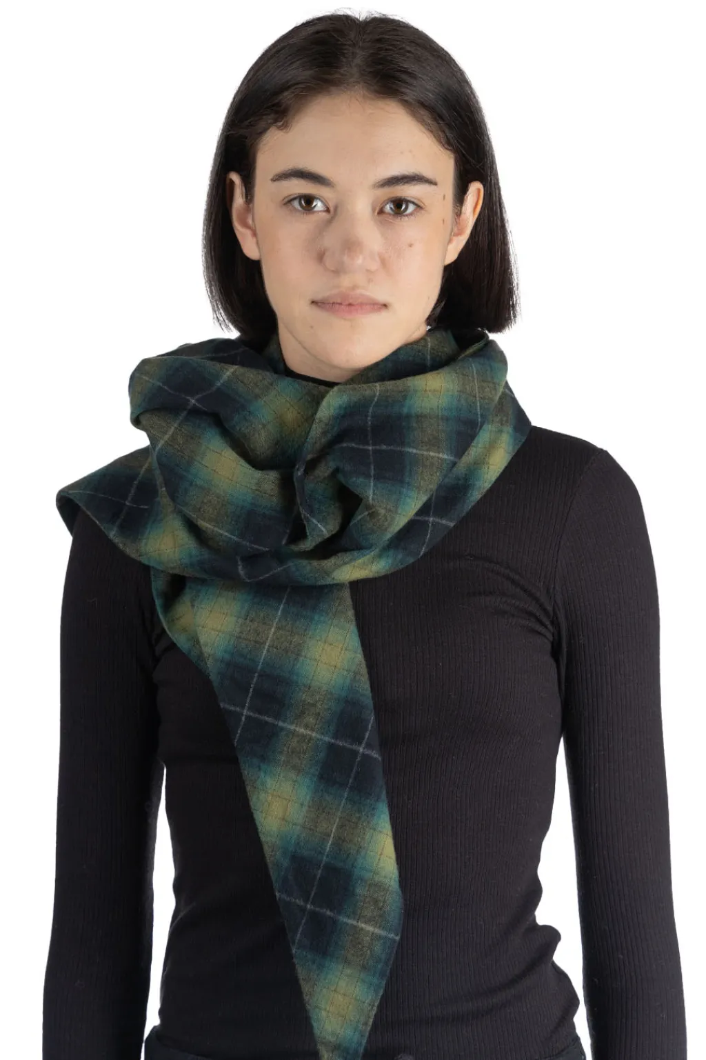 Hot ts(s) Ombre Plaid Cotton Flannel Cloth Bias Cut Scarf-Navy