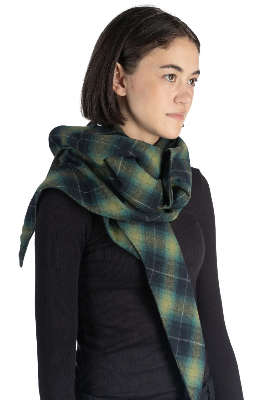 Hot ts(s) Ombre Plaid Cotton Flannel Cloth Bias Cut Scarf-Navy