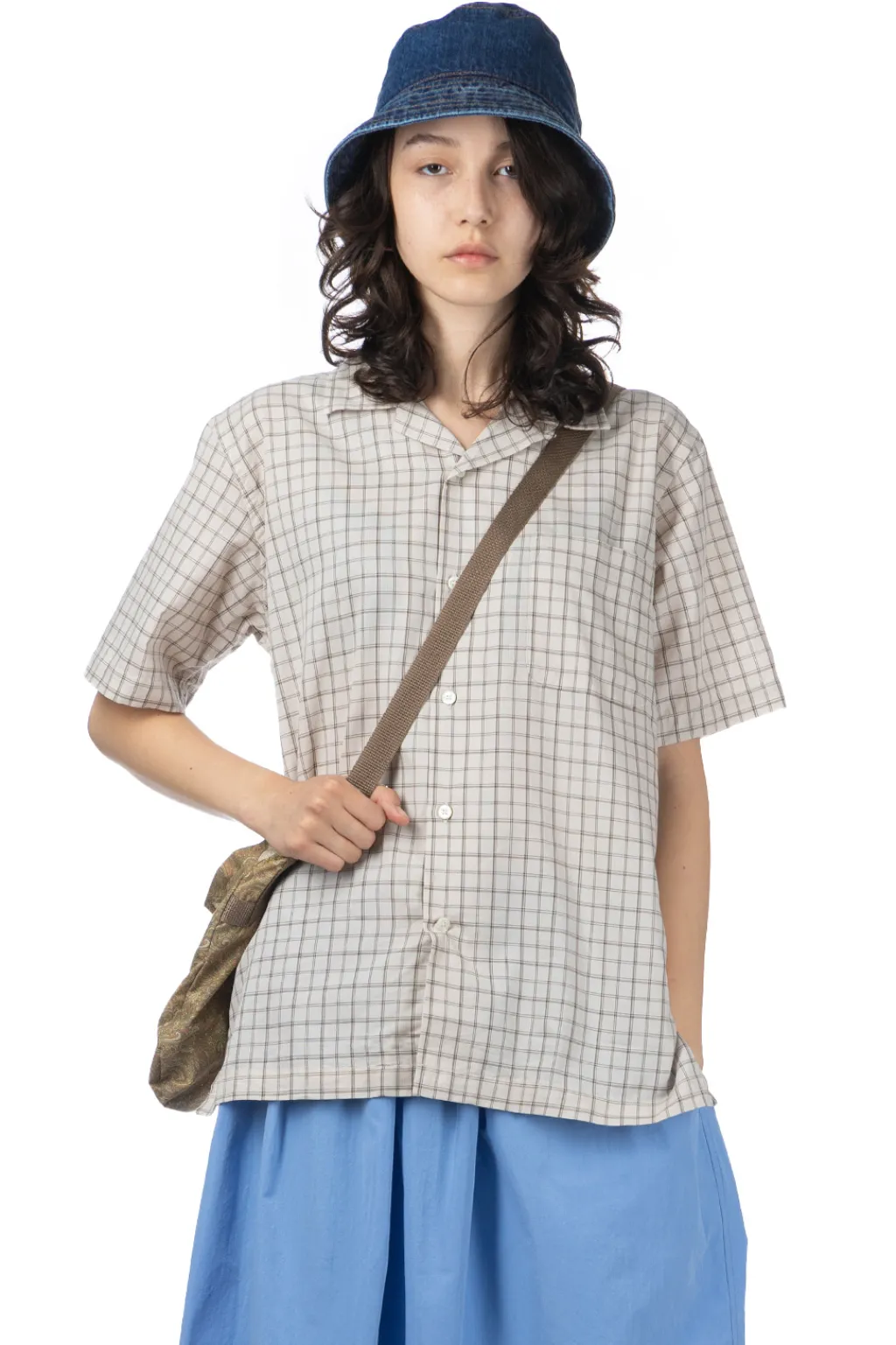 Online Nanamica Open Collar Panama Plaid SS Shirt - Beige