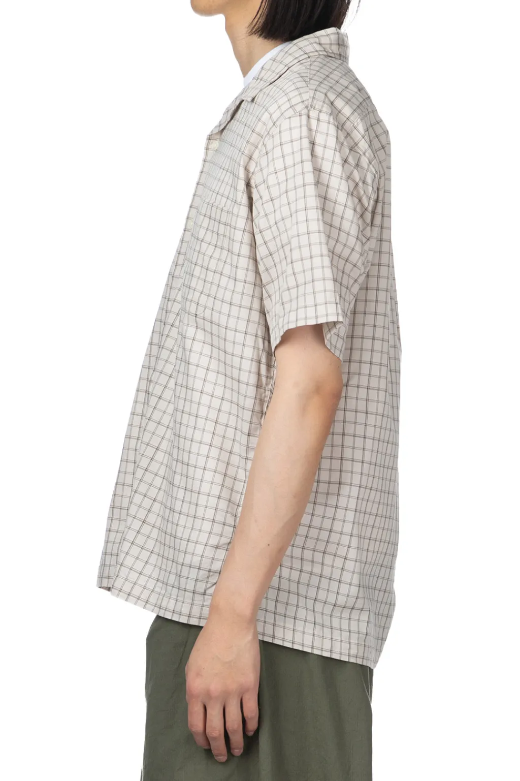 New Nanamica Open Collar Panama Plaid SS Shirt - Beige