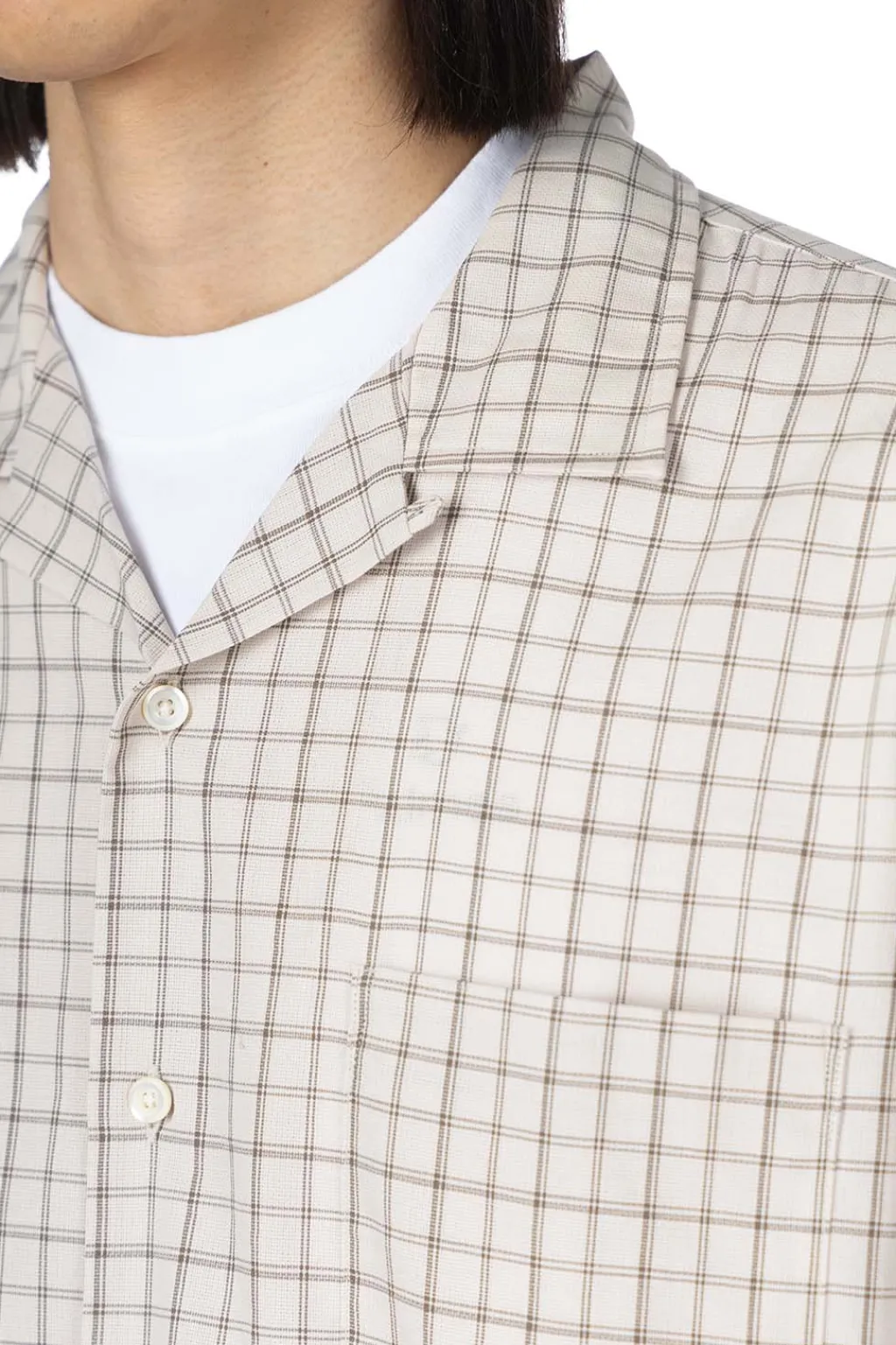 New Nanamica Open Collar Panama Plaid SS Shirt - Beige