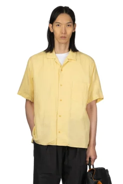 Fashion Manual Alphabet Organic Cotton Double Gauze Open Collar Shirt - Yellow