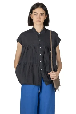 New Manon Overdye Linen Blouse - Dark Navy