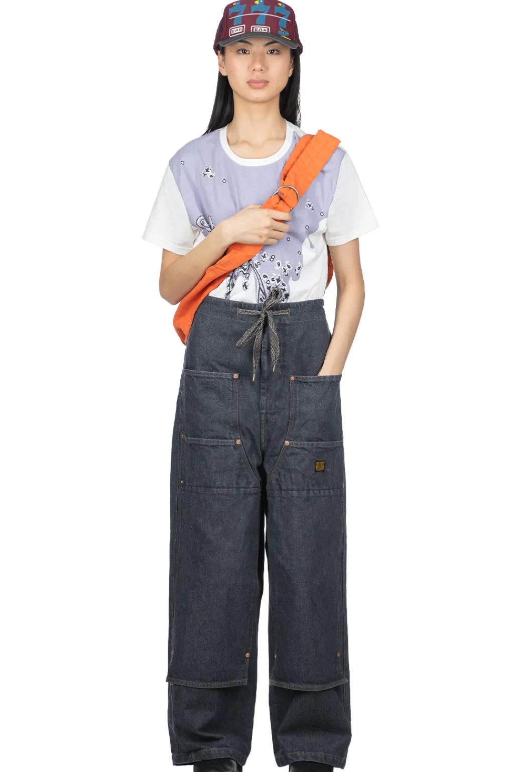 Fashion Kapital 14oz BLKxECR Denim W-Knee EASY Baggy Pants - BNA