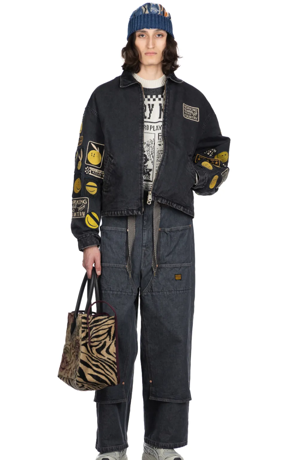 Fashion Kapital 14oz BLKxECR Denim W-Knee EASY Baggy Pants - BNA