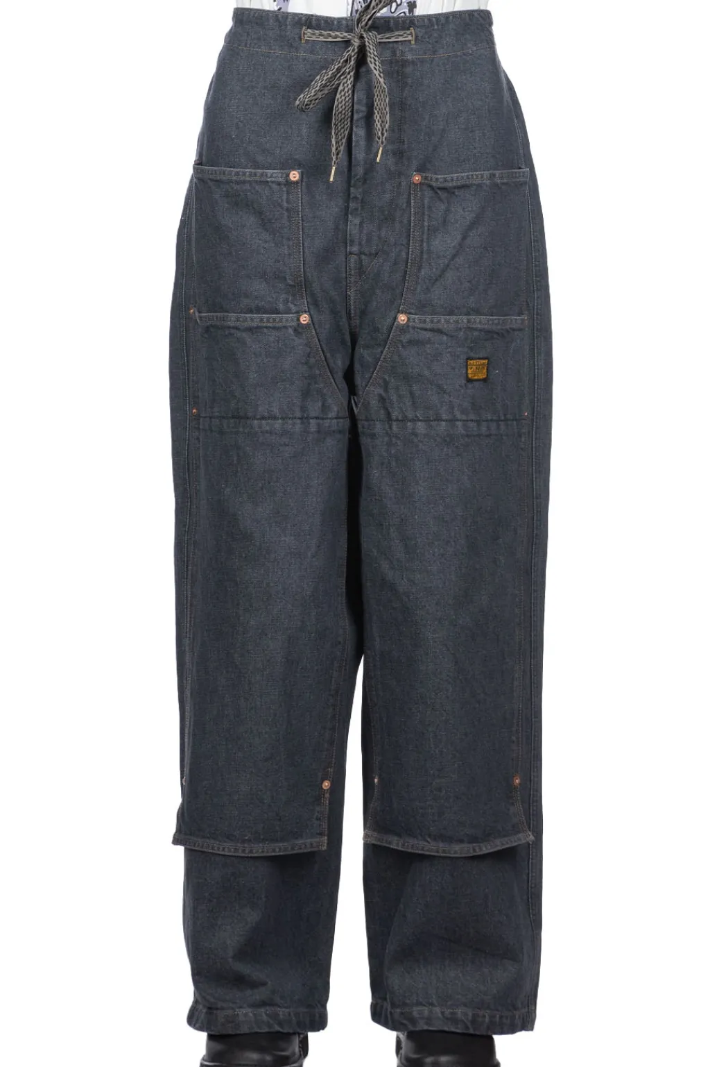 Fashion Kapital 14oz BLKxECR Denim W-Knee EASY Baggy Pants - BNA