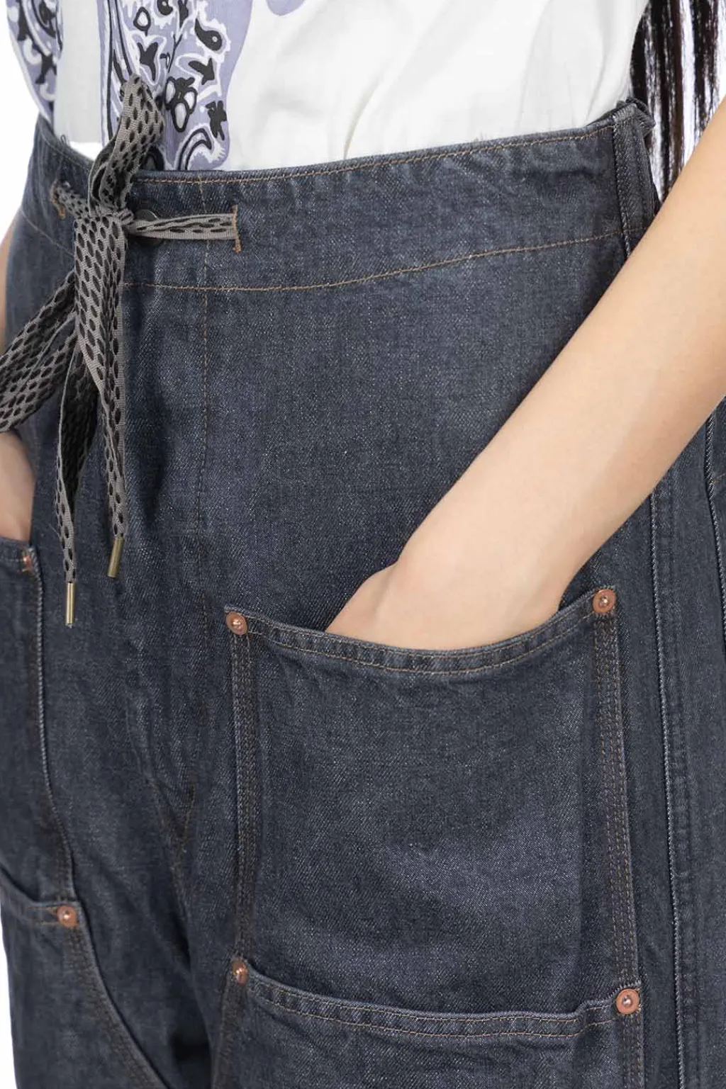 Fashion Kapital 14oz BLKxECR Denim W-Knee EASY Baggy Pants - BNA