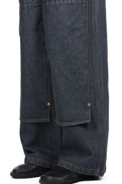 Fashion Kapital 14oz BLKxECR Denim W-Knee EASY Baggy Pants - BNA