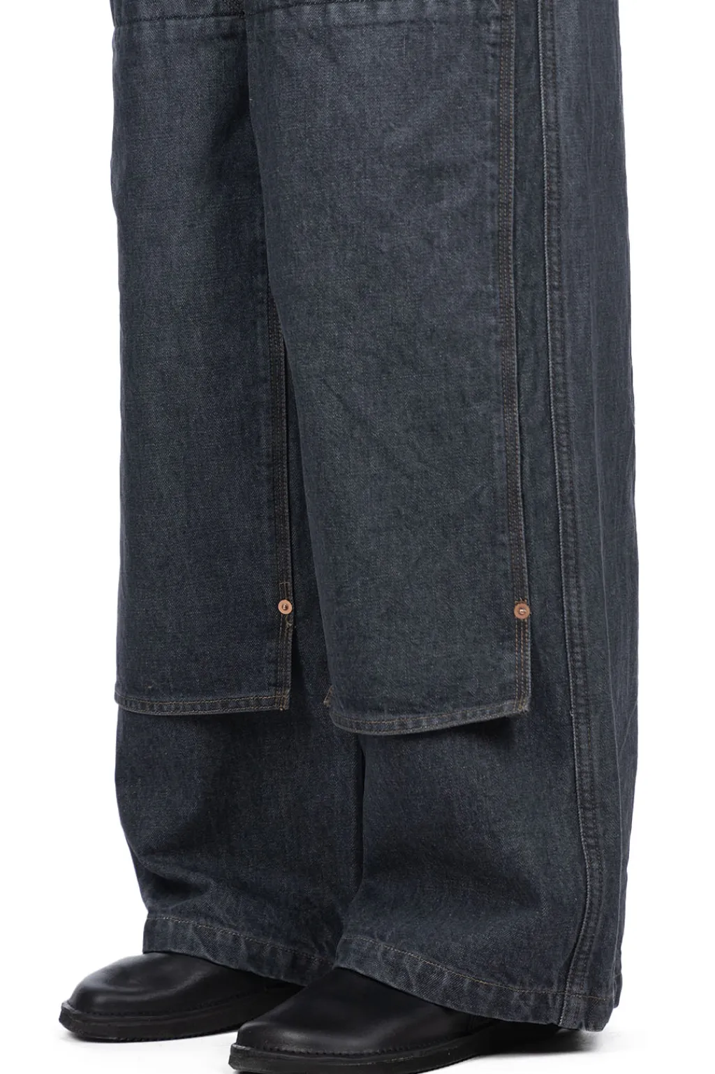 Fashion Kapital 14oz BLKxECR Denim W-Knee EASY Baggy Pants - BNA