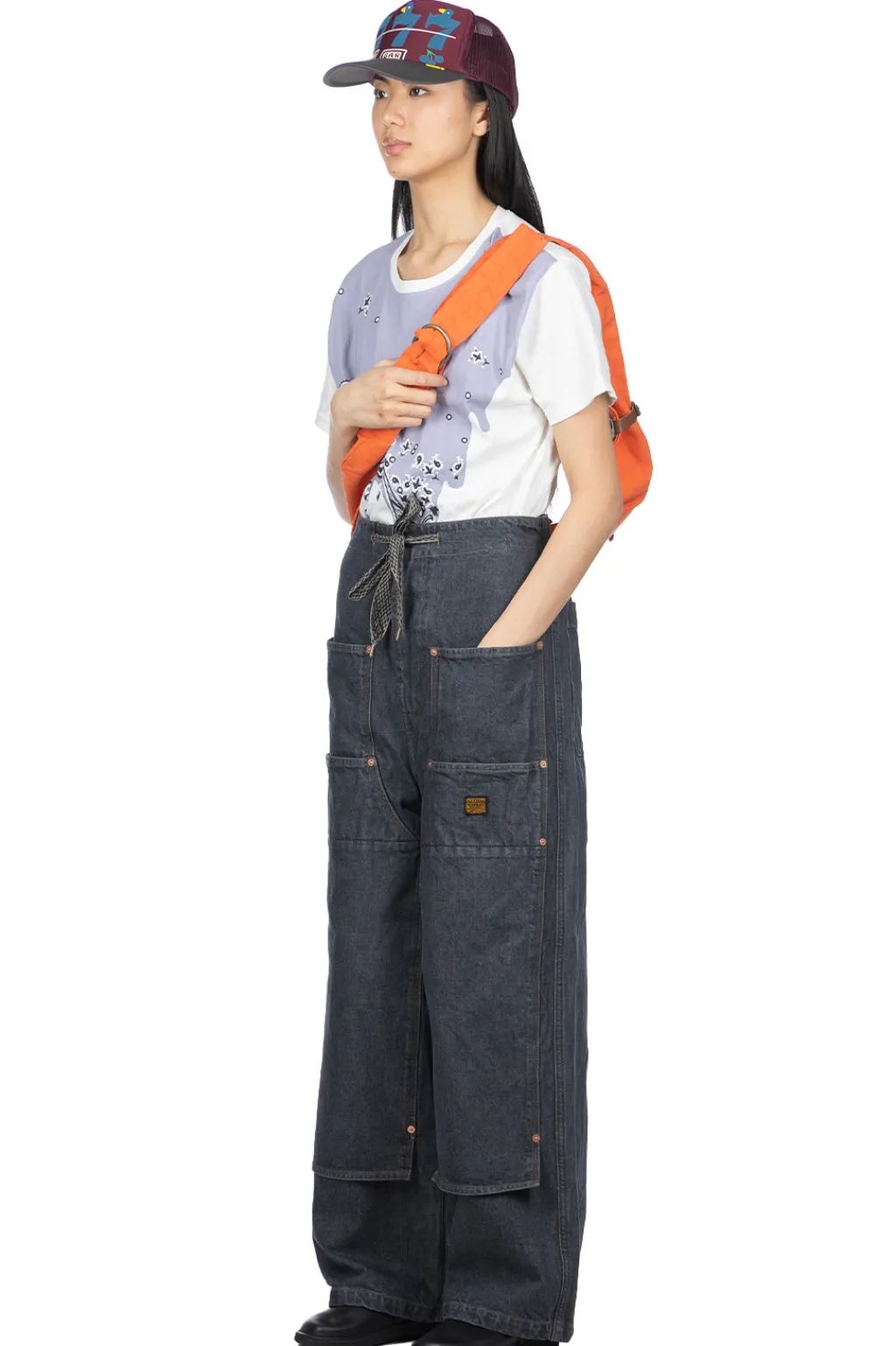 Fashion Kapital 14oz BLKxECR Denim W-Knee EASY Baggy Pants - BNA