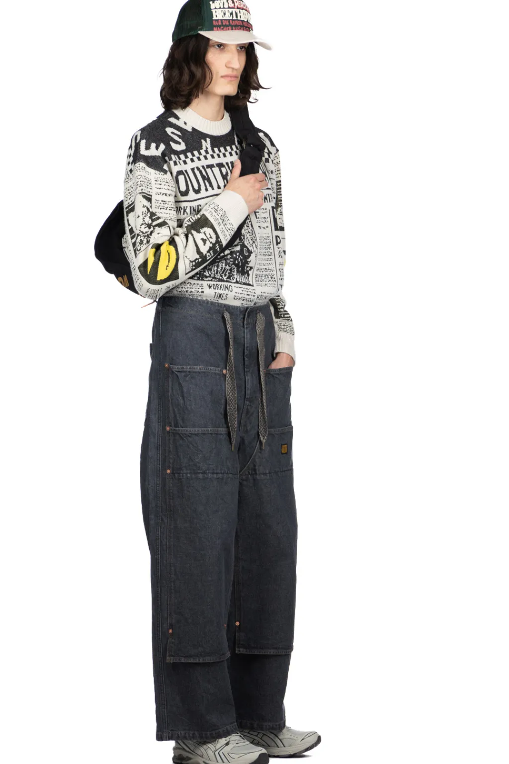 Fashion Kapital 14oz BLKxECR Denim W-Knee EASY Baggy Pants - BNA