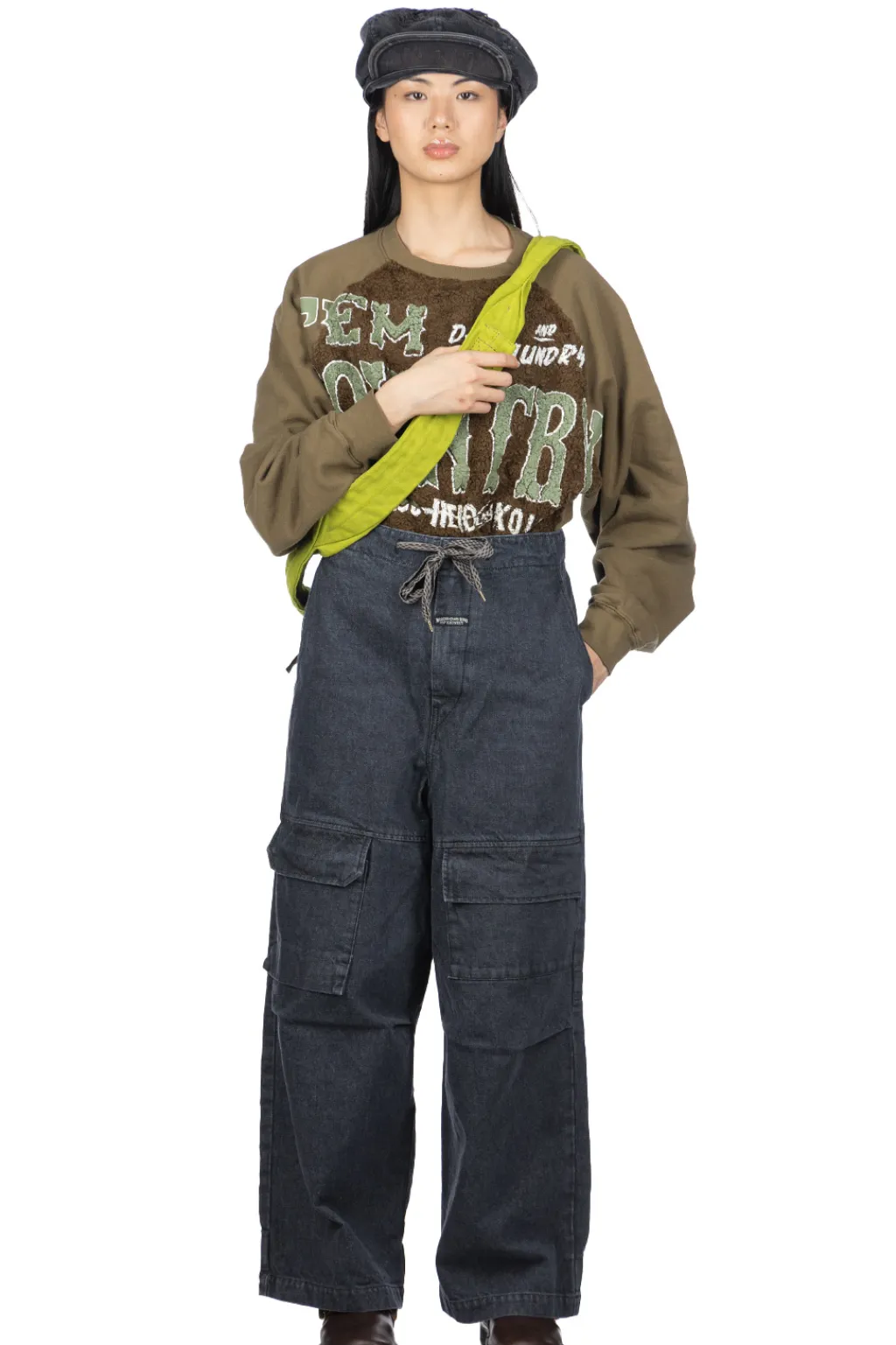 Discount Kapital 14oz Denim SHOVEL Baggy Pants - Black x Natural