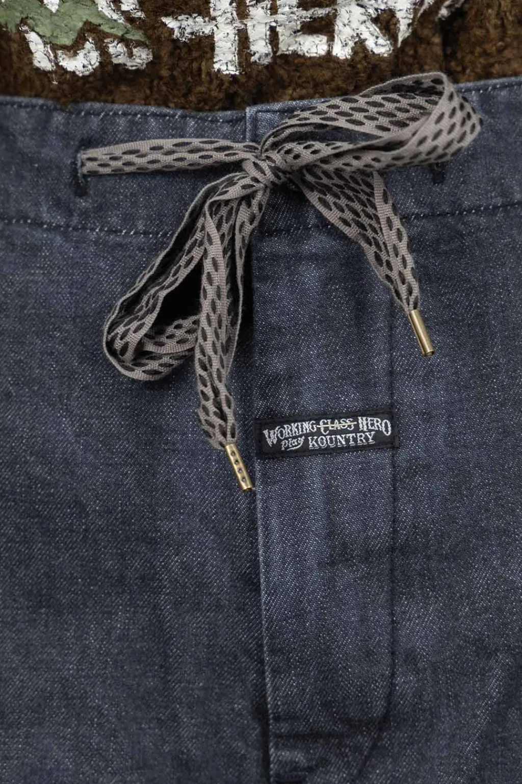 Discount Kapital 14oz Denim SHOVEL Baggy Pants - Black x Natural