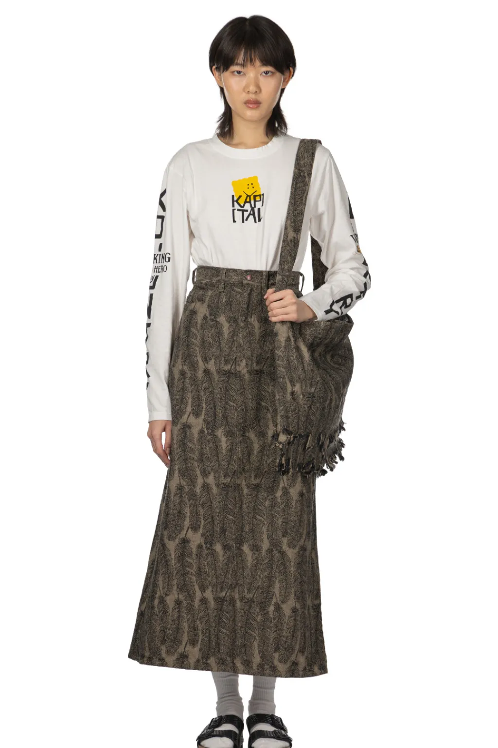 Best Kapital 12oz MAGPIE Denim High Waisted Maxi Skirt - Black x Beige