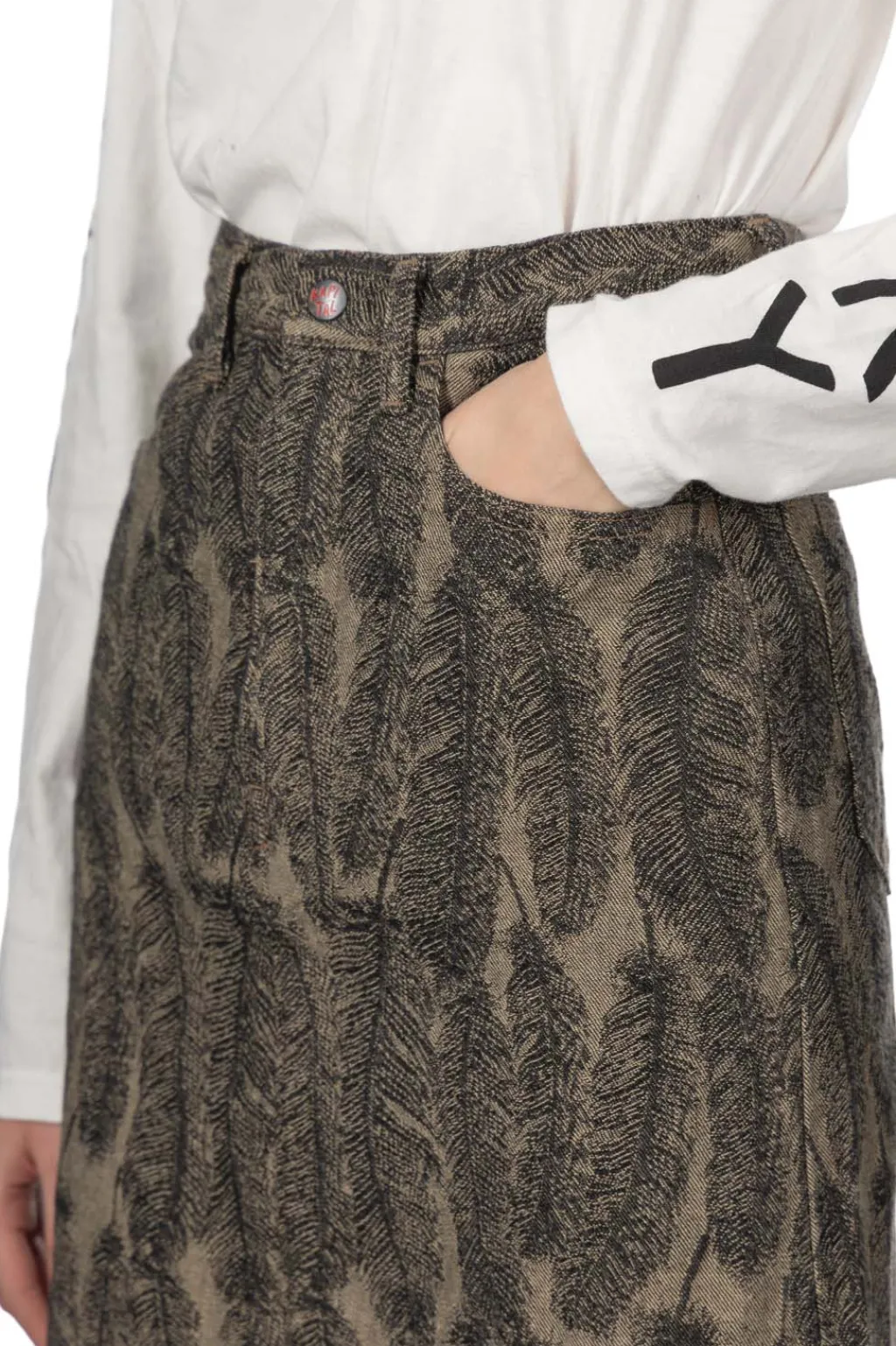 Best Kapital 12oz MAGPIE Denim High Waisted Maxi Skirt - Black x Beige
