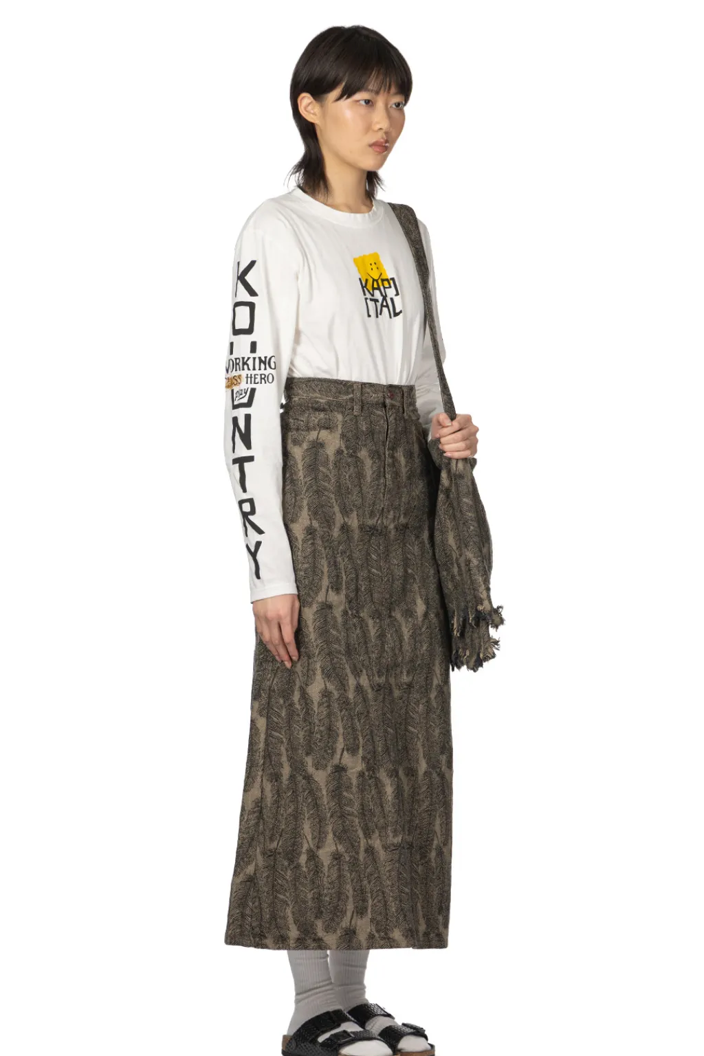 Best Kapital 12oz MAGPIE Denim High Waisted Maxi Skirt - Black x Beige
