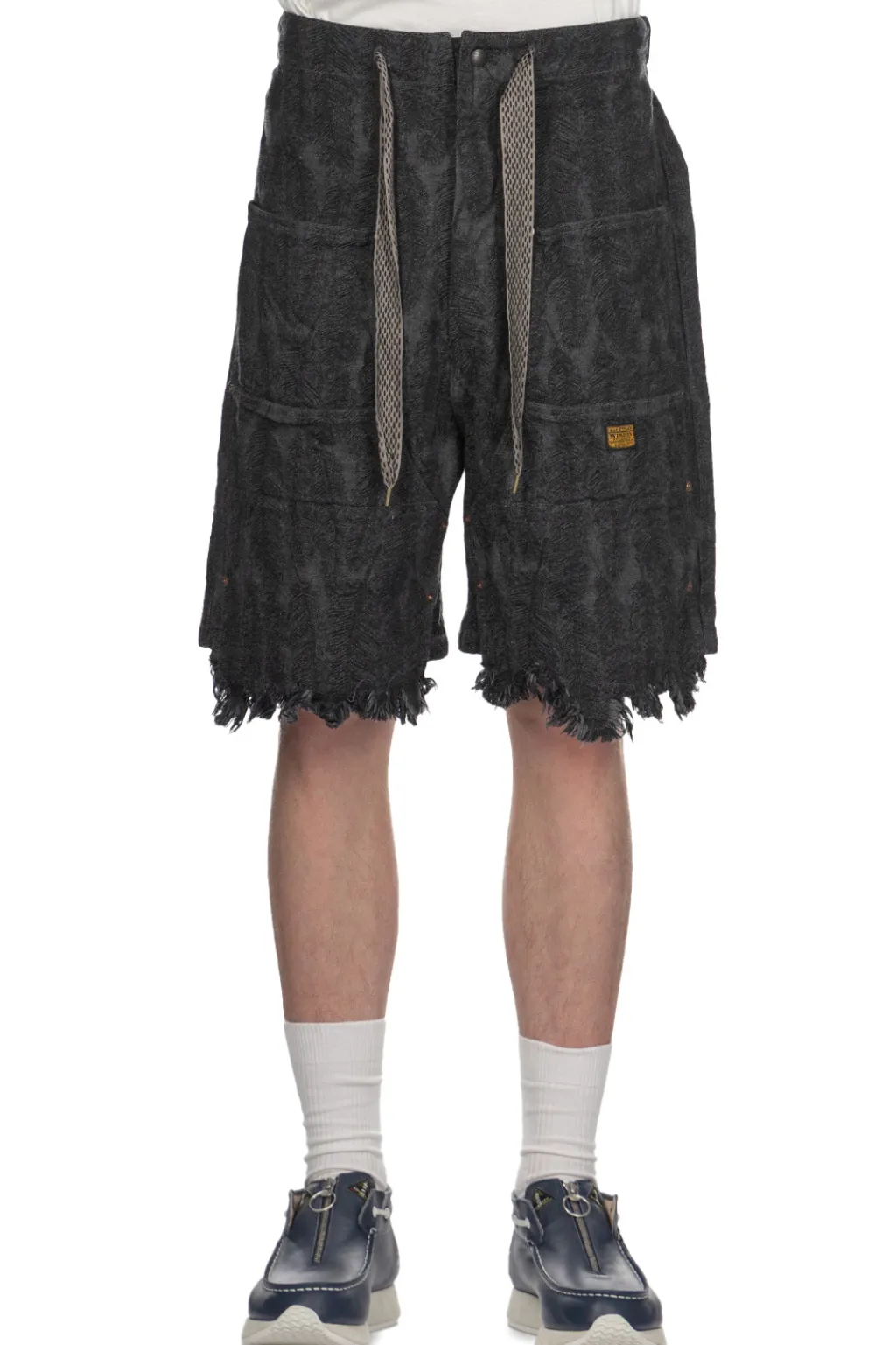 Clearance Kapital 12oz Magpie Denim W-Knee Easy Short Pants - Black x Black