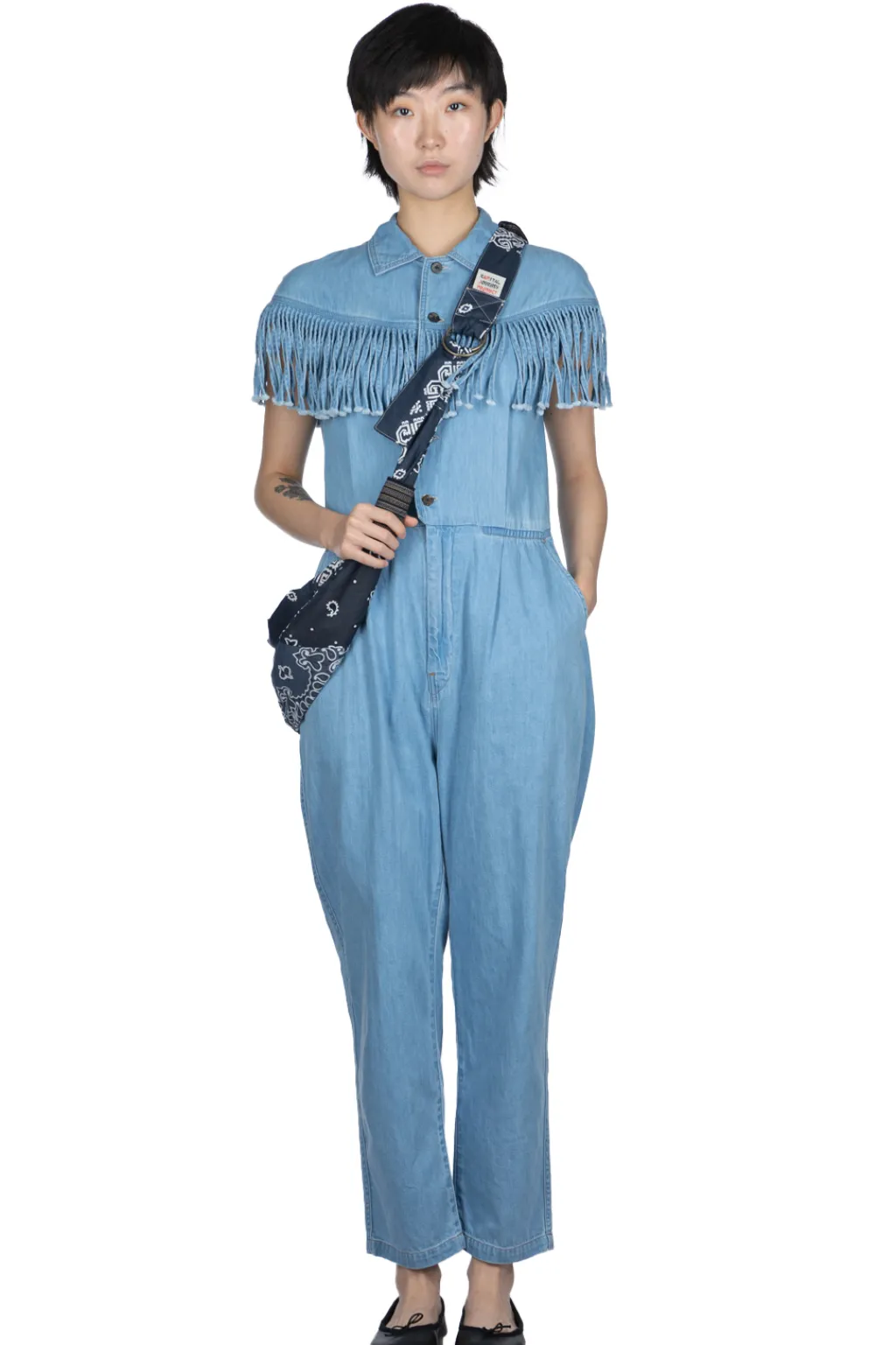 Sale Kapital 5.5oz x 8oz Denim Fringe Jumpsuit