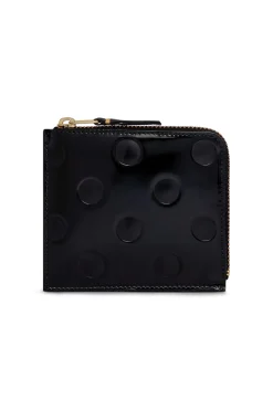 New Comme Des Garcons Wallets Polka Dots Embossed Half Zip Wallet - Black