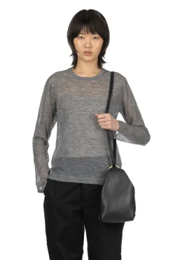 Best YLEVE Polyester Ramie Sheer Knit Pullover - Top Grey