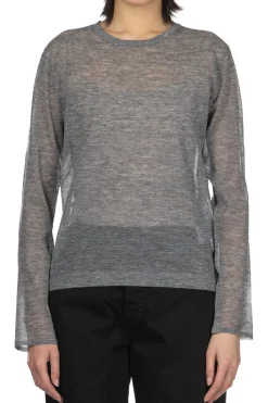 Best YLEVE Polyester Ramie Sheer Knit Pullover - Top Grey