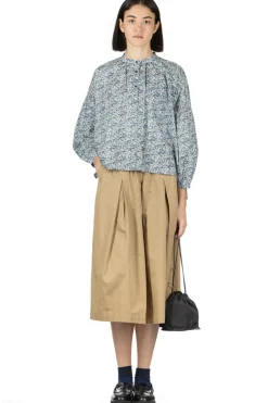New Nachukara Printed Cotton Lawn Gathered Blouse - Blue