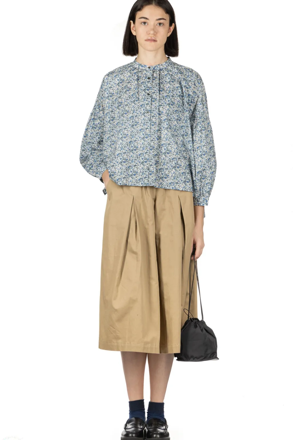 New Nachukara Printed Cotton Lawn Gathered Blouse - Blue