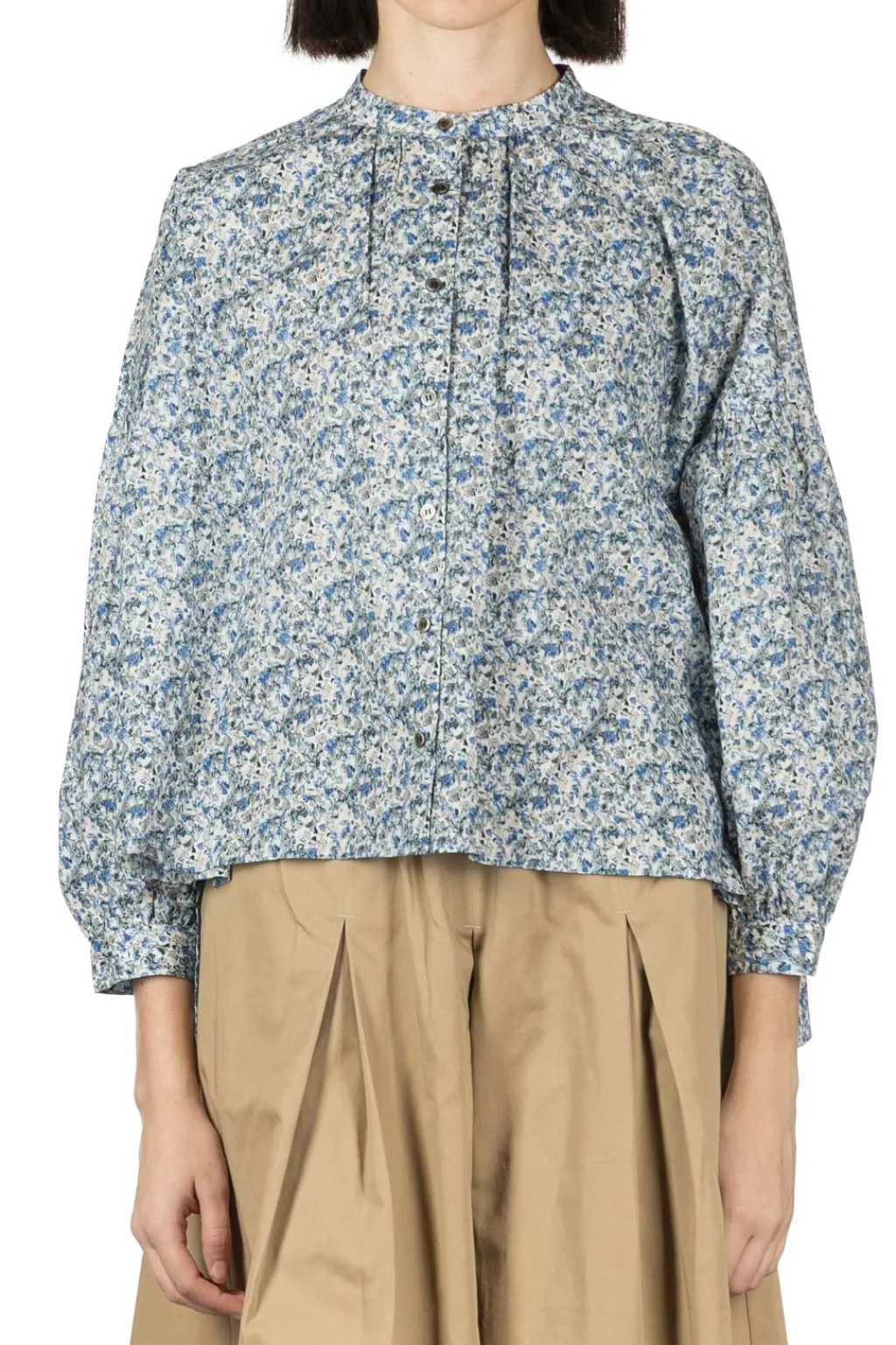 New Nachukara Printed Cotton Lawn Gathered Blouse - Blue