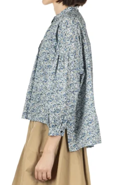 New Nachukara Printed Cotton Lawn Gathered Blouse - Blue