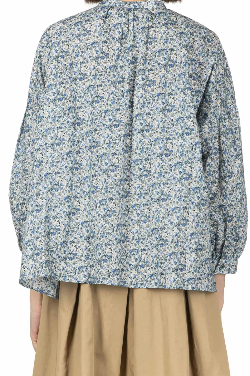 New Nachukara Printed Cotton Lawn Gathered Blouse - Blue
