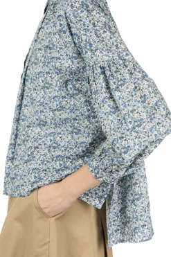 New Nachukara Printed Cotton Lawn Gathered Blouse - Blue