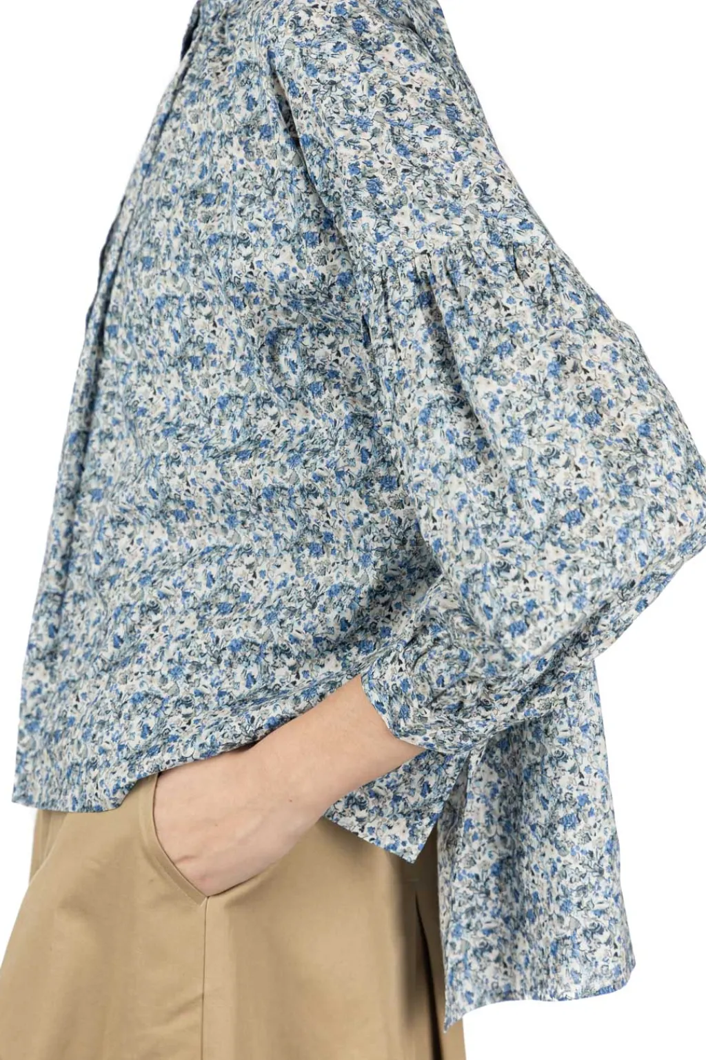 New Nachukara Printed Cotton Lawn Gathered Blouse - Blue