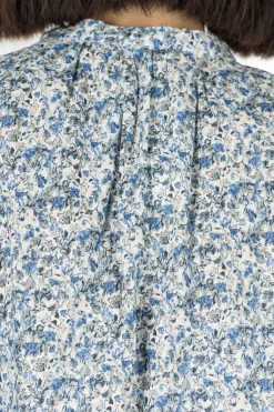 New Nachukara Printed Cotton Lawn Gathered Blouse - Blue