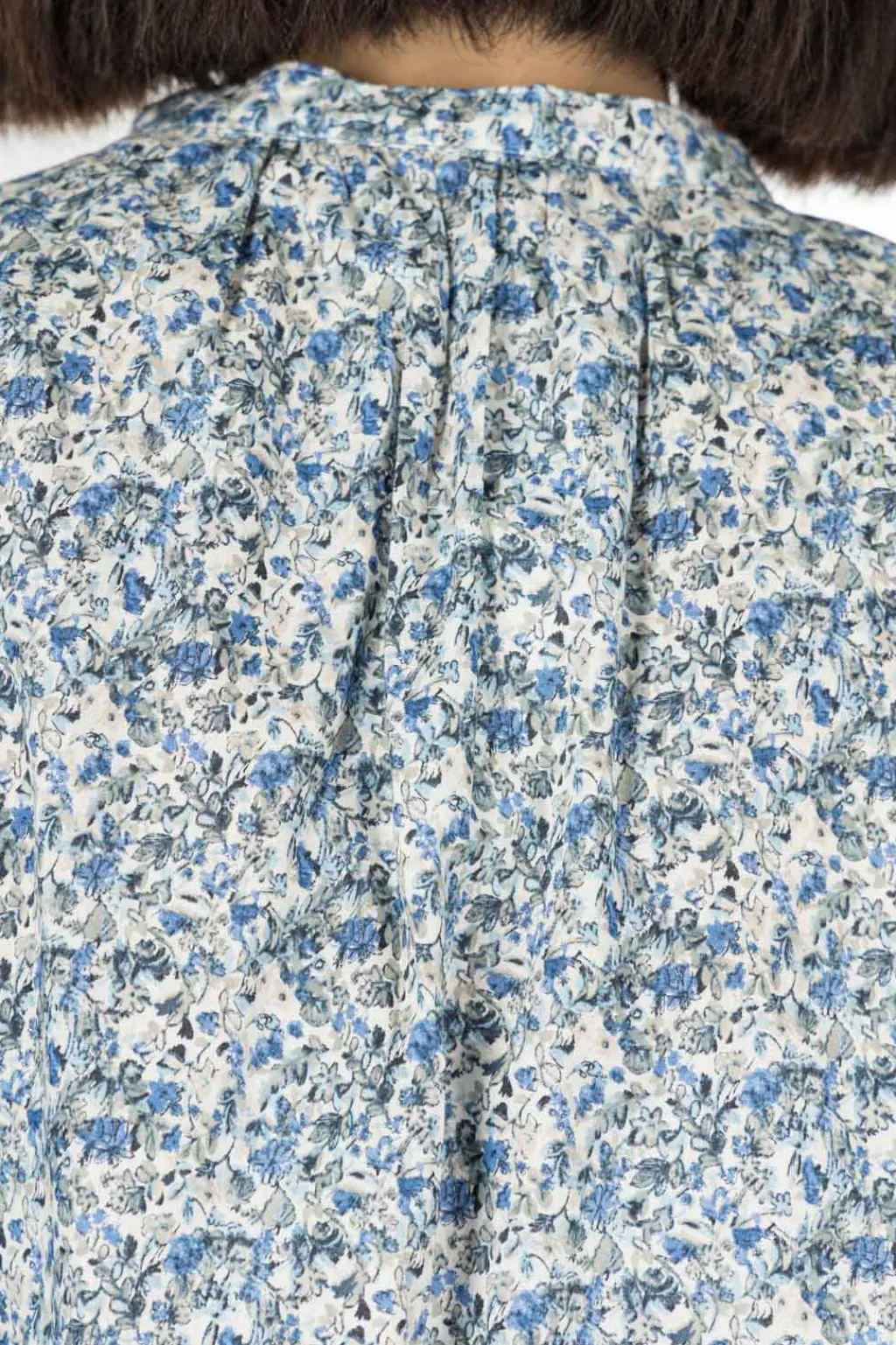 New Nachukara Printed Cotton Lawn Gathered Blouse - Blue