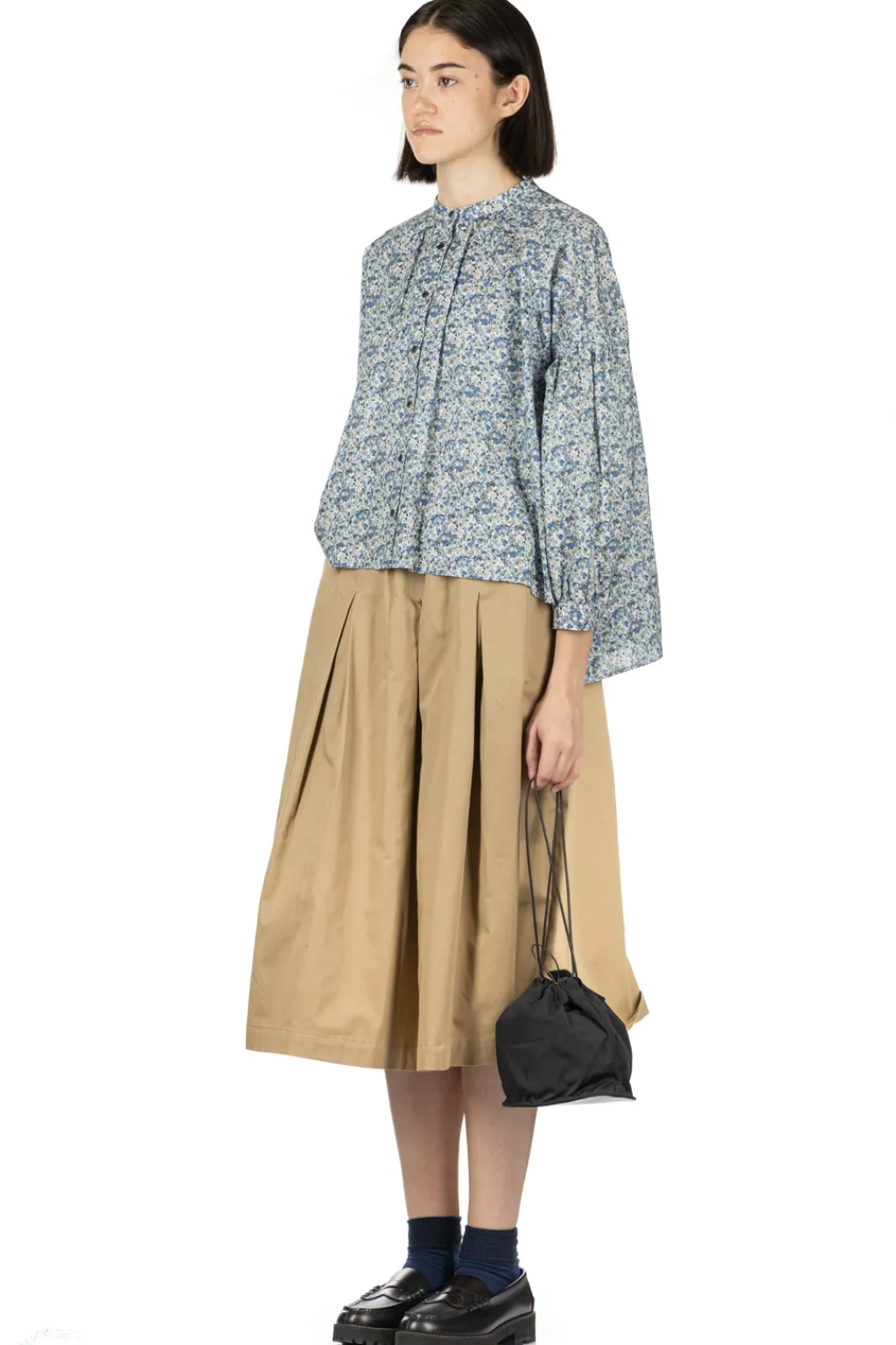 New Nachukara Printed Cotton Lawn Gathered Blouse - Blue