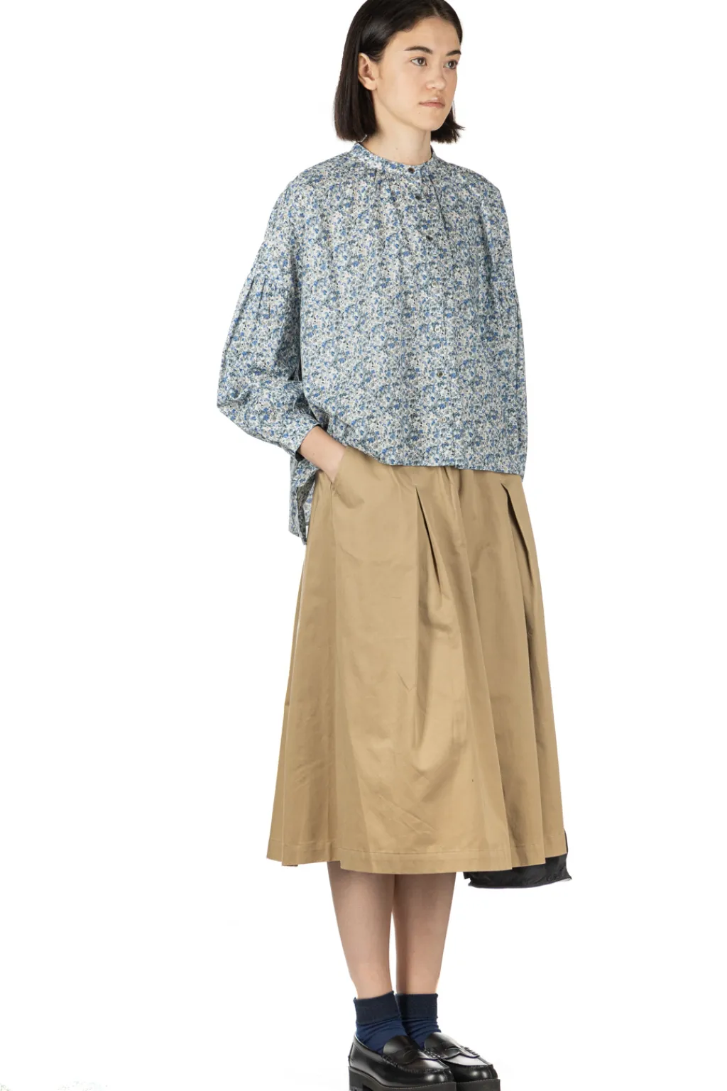 New Nachukara Printed Cotton Lawn Gathered Blouse - Blue